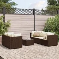 Set Mobili da Giardino 6pz con Cuscini in Polyrattan Marrone 3308017