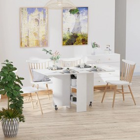 Tavolo Pieghevole Salvaspazio in Legno Bianco con Ruote...