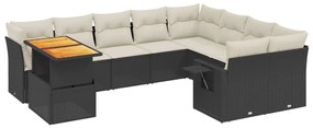 Set divani da giardino 10pz con cuscini in polyrattan nero