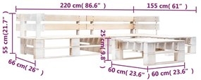 Set divani da giardino su pallet 4 pz in legno bianco