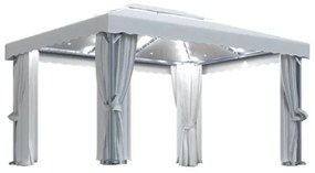 Gazebo con Tende e Stringa di Luci LED 4x3 m Bianco Crema