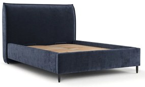 Letto matrimoniale imbottito blu scuro con spazio contenitivo e rete 140x200 cm Shell - Maison de Rêve