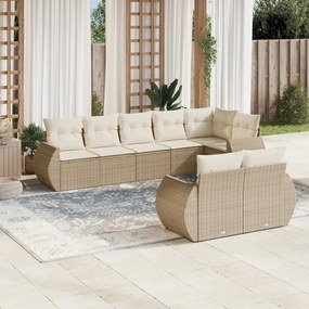 Set divano da giardino 8 pz con cuscini beige in polyrattan