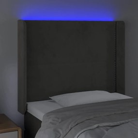 Testiera a led grigio scuro 103x16x118/128cm in velluto