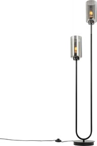 Lampada da terra Art Déco nera con vetro fumé 2 luci - Laura