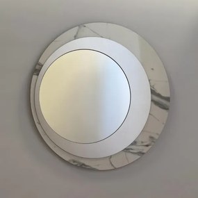 Specchio rotondo 80x80 cm in marmo laminato Bianco foglia argento - DAVID
