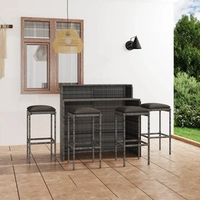 Set bar da giardino 5 pz con cuscini grigio