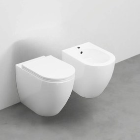 Coppia Di Sanitari a Terra Senza Brida Ceramica Cielo "Smile 53" Bianco Lucido