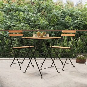 Set Bistrò Pieghevole 3 Pz İn Legno Massello Di Teak E Acciaio /