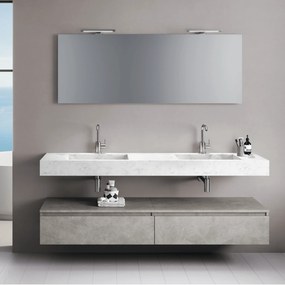 Mobile Bagno Sospeso 180 Cm Due Cassetti Specchio Con Doppia Lampada Led 160x60 Cm Italbagno "Surf"