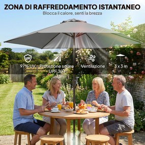 Ombrellone da Giardino 3x3 m Inclinabile con Apertura a Manovella in Metallo e Poliestere Grigio...