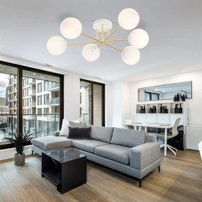 Lampadario da Soffitto in Acciaio e Vetro MAGNUM 6 Bianco Oro 6xE14