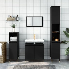 Set Di Mobili Da Bagno 3 Pz Nero İn Legno Multistrato /