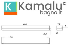 Kamalu - Portasalviette a barra 60cm in acciaio inox finitura gun metal | ART-GM