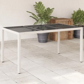Tavolo da giardino piano in vetro bianco 150x90x75cm polyrattan