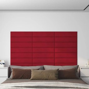 Pannelli Murali 12 Pz Rosso Vino 60x15 Cm Velluto 1,08 M² /
