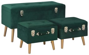 Sgabelli Con Contenitore 3 Pz İn Velluto Verde /