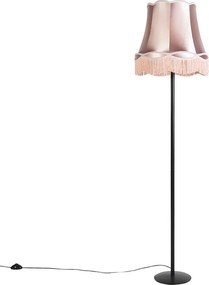 Lampada da terra retrò nera con paralume rosa stile granny 45 cm - Simplo