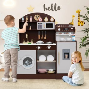 Costway Set cucina per bambini con spazio di conservazione, Cucina in legno per gioco di cucina con accessori