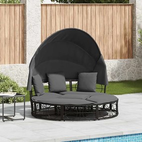 Lettino Prendisole Esterno Tetto E Cuscini Nero İn Polyrattan /