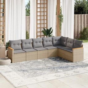 Set divano da giardino 7 pz con cuscini beige misto polyrattan