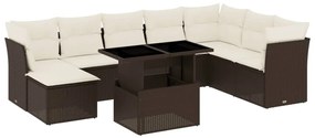 Set divani da giardino 9pz con cuscini marrone in polyrattan