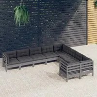 Set Divani da Giardino 9 pz con Cuscini Grigi Massello di Pino cod mxl 42430