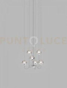Puppet sospensione 6p fume' trasparente cromo lucido 6 luci attacco g9