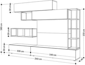 Parete Attrezzata 260 Cm Design Moderno Tronador Grigio Cemento