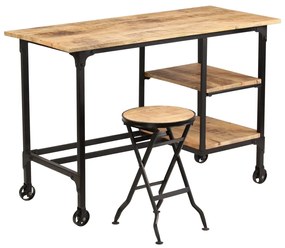 Scrivania Con Sgabello Pieghevole İn Legno Di Mango 115x50x76cm /
