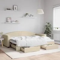 Divano Letto Estraibile con Cassetti Crema 90x200 cm in Tessuto 3197228