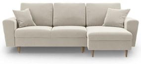 Divano angolare beige allungabile e con contenitore con rivestimento in velluto Kyoto – Cosmopolitan Design