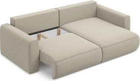 Divano angolare beige allungabile/con contenitore (con penisola a destra/con chaise lounge) con rivestimento in velluto Kapua – Makamii