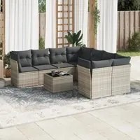 Set Divano da Giardino 9pz con Cuscini Grigio Chiaro Polyrattan 3249161