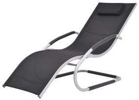 Lettino Prendisole Con Cuscino İn Alluminio E Textilene Nero /