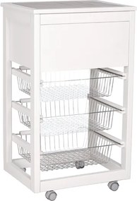 Carrello in legno portapane con cesti portafrutta LANDHELL Bianco