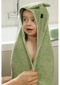 Asciugamano per neonato in cotone verde con cappuccio 75x75 cm Dinosaur - Kindsgut