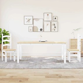 Set Da Pranzo 3 Pz Panama Bianco İn Legno Massello Di Pino /