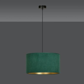 Sospensione 1 Luce Ganesha In Acciaio Nero E Paralume In Tessuto Verde