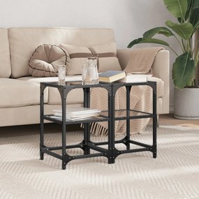Tavolini Da Salotto Con Piano Vetro Nero 2pz 30x30x45cm Acciaio /