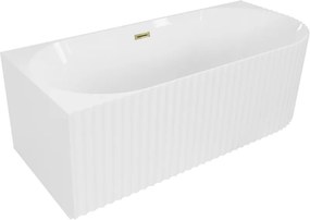 Mexen Gia vasca da bagno indipendente ad angolo a coste sinistra 170 x 80 cm, bianco lucido, troppopieno dorato