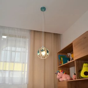 Lampadario a sospensione per bambini STARS 1xE27/15W/230V turchese/bianco
