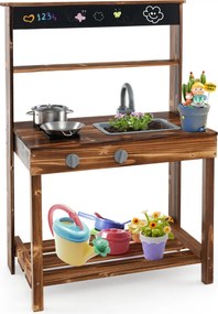 Costway Cucina all'aperto in legno di cedro per bambini, Cucina in legno di cedro con rubinetto girevole e lavandino rimovibile Naturale