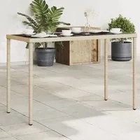 Tavolo da Giardino con Piano Vetro Beige 115x54x74cm Polyrattan 365075