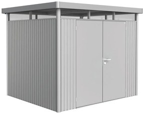 Casetta da giardino BIOHORT Highline H3 in acciaio grigio chiaro con porta doppio battente, superficie interna 5.34 m² e spessore parete 0.5 mm