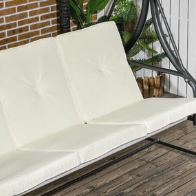 Dondolo Letto da Giardino 3 Posti con Tettuccio Regolabile 195x117x175 cm in Acciaio e Poliestere Crema e Nero...