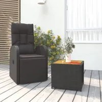 Set Mobili Giardino 2pz Nero Polyrattan e Legno Massello Acacia 3157651