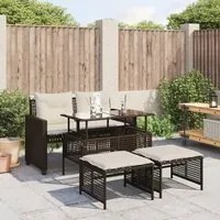 Set Divano da Giardino 4 pz Cuscini Marrone Polyrattan e Vetro 368135