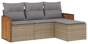 Set Divano da Giardino 4 pz con Cuscini Beige in Polyrattan