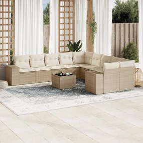 Set divani da giardino 11 pz con cuscini beige in polyrattan